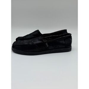 BOBS from Skechers Womens Black Metallic Crackle Memory Foam Slip On Flats 10